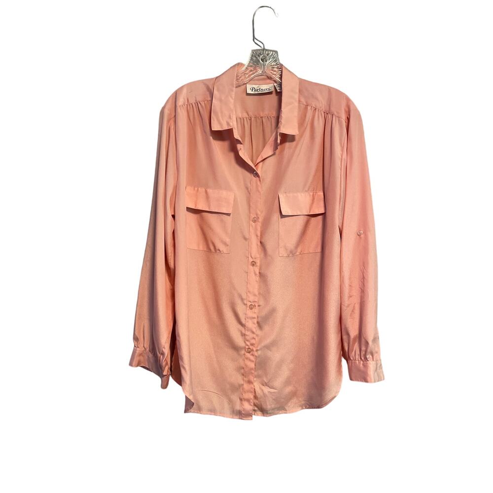 Vintage Pale Pink Silky Button Down Blouse Size 14